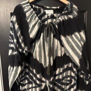 One Teaspoon Womens Tunic Top with Drawstring Neck Balloon Sleeve Black Medium